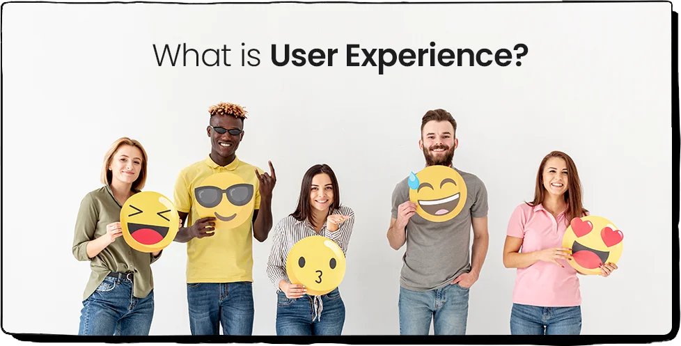 Several people stand holding user expression sticker