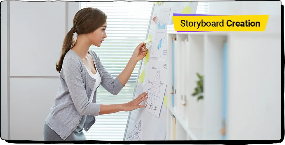 A lady is making storyboard